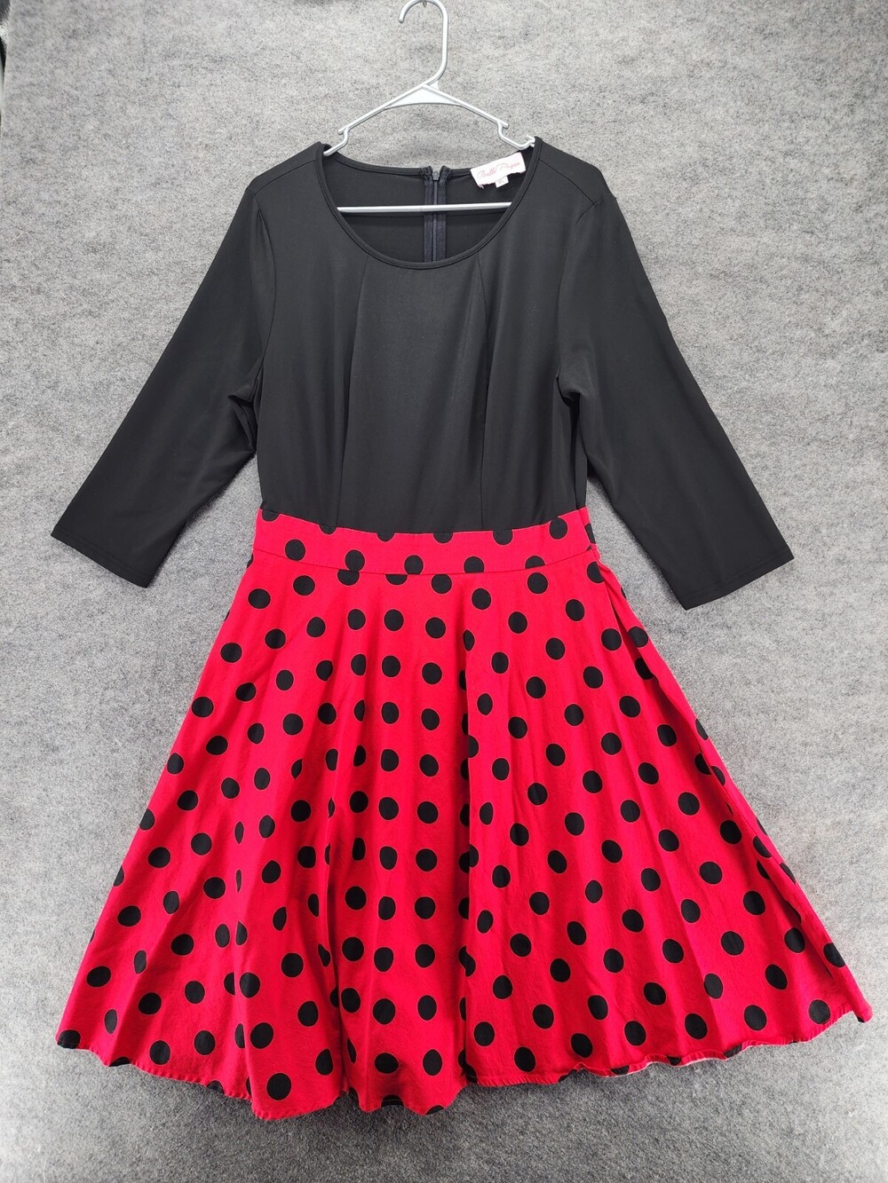 Belle Pogue Dress Womens XL 3/4 Sleeve Black Polka Dot